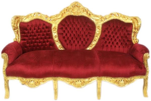 Casa Padrino Barock 3er Sofa King Bordeaux / Gold - Möbel