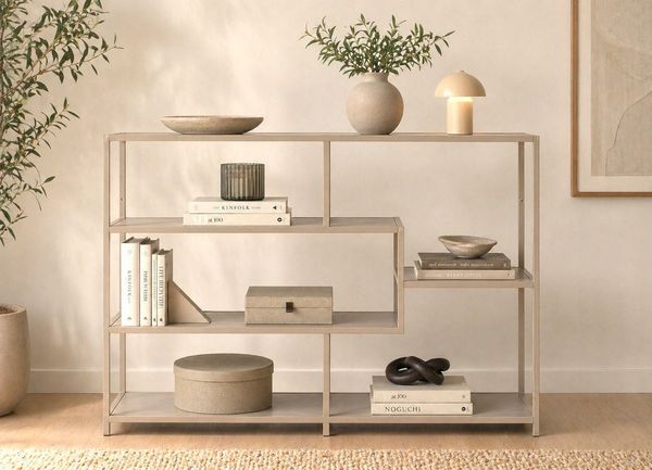 ACTONA GROUP Bücherregal Seaford - Mehrzweckregal & Raumteiler, modern, Metall, Asymmetrisch, stabil & viel Stauraum, zeitloses Design, 6 Regalböden