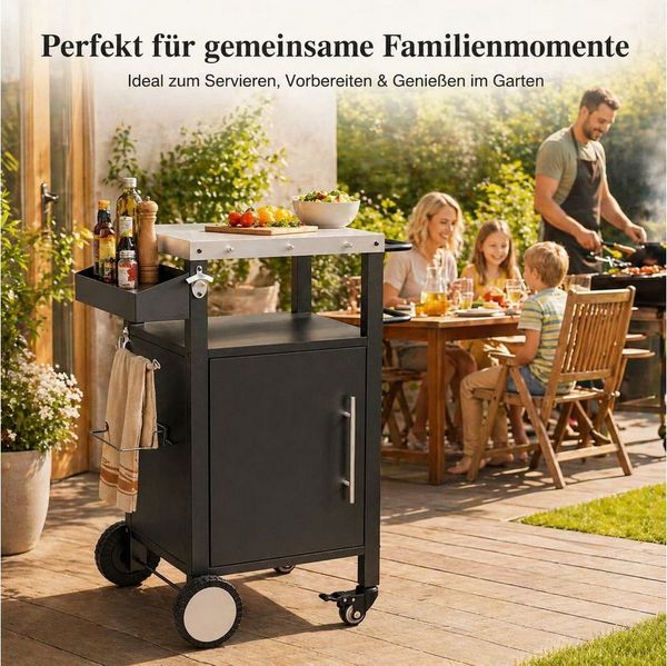 ANYSUN Grillablagetisch Servierwagen Grillwagen Edelstahl mit Stauraum,fahrbarer Grilltisch (modulare Grillwagen-Variante (1- oder 2-türig), 2-in-1 Grill- und Arbeitsstation), Outdoor Grillwagen für Garten, Familiengrill & Gartenpartys