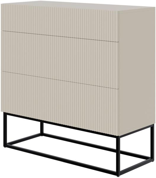 Selsey 'Veldio' Kommode mit 3 Schubladen, graubeige mit schwarzem Metallgestell, ca. 90 x 90 x 38 cm