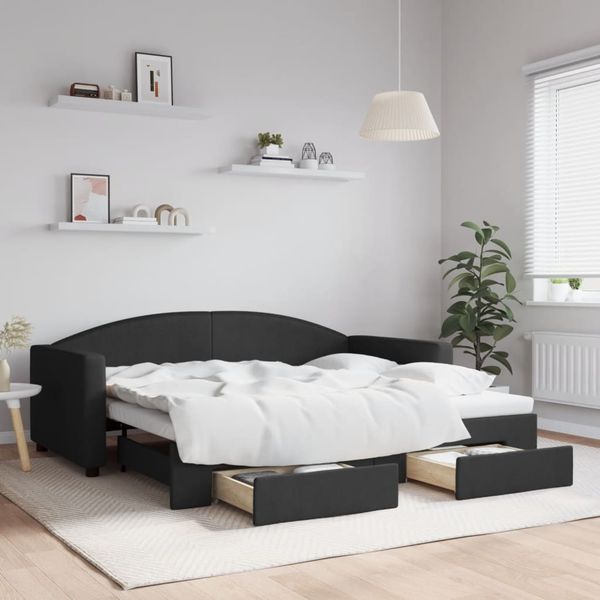 vidaXL Tagesbett Ausziehbar mit Schubladen Schwarz 90x190 cm Stoff 3197236