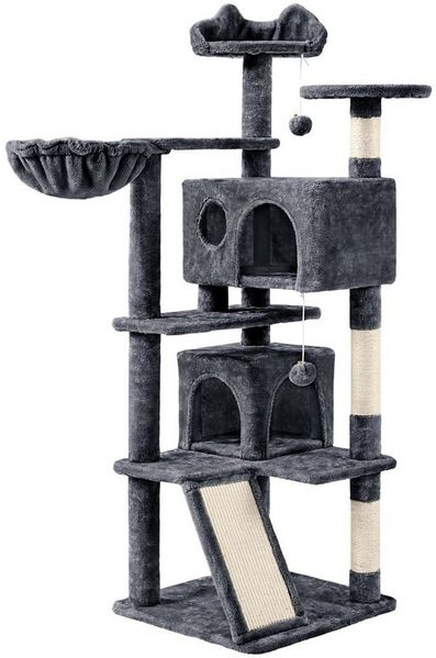 Yaheetech Kratzbaum 146 cm (H), Plüsch Kletterbaum Katzenbaum, mit 3 Aussichtsplattformen, für kleine und mittelgroße Katzen