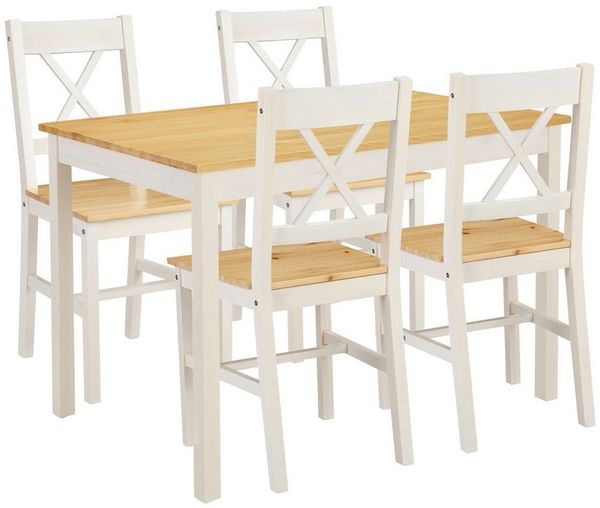 OTTO home Essgruppe Willow, (Set, 5-tlg, Esstisch mit 4 Stühlen), Esstisch mit 4 Stühlen, aus massivem Kiefernholz