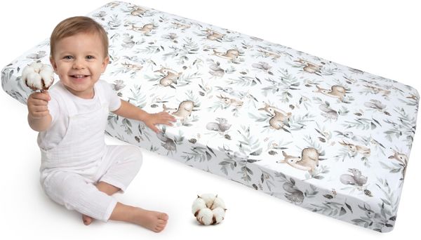 Medi Partners Spannbettlaken 70x140 Baby Bettlaken Kinderbett Spannbetttuch 100% Baumwolle - Fitted Kinder Sheet Bettwäsche Babymatratze Schlafsack Babybett(Hirsch in Blättern)