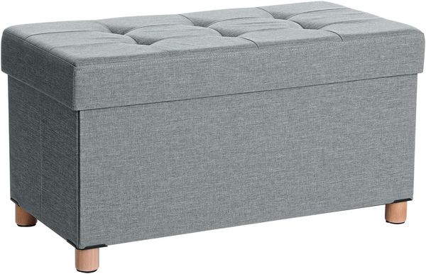 Songmics 'LSF16GYX' Sitztruhe mit Stauraum und Deckel, Leinenimitat / MDF hellgrau, 76 x 38 x 40 cm