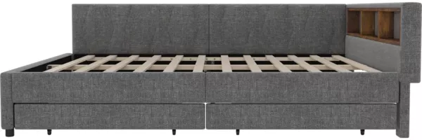 Schlafsofa mit LED-Beleuchtung, Lattenrost, Schubladen, USB/Typ-C Anschlüssen, 140x200cm, Polsterbett, Doppelbett, Leinen Bild 8