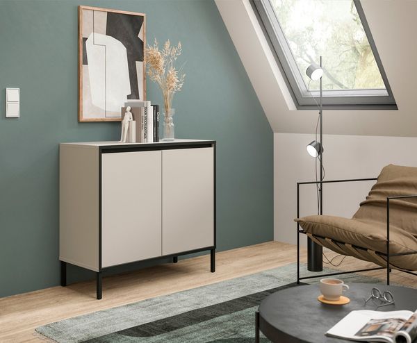 Home affaire Kommode NORT, Höhe: 92 cm, mit Metall Stabfuß, 2 Türen, 2 Einlegeböden, Anrichte, Sideboard, Schrank, Board, Highboard