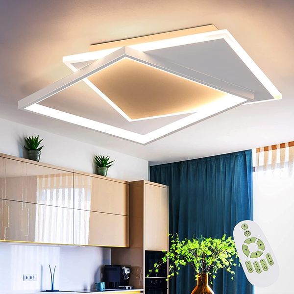 ZMH LED Deckenleuchte Dimmbar Deckenlampe Wohnzimmer - 44W Wohnzimmerlampe Modern im Quadratisch Design Schlafzimmerlampe Weiß Dimmbar mit Fernbedienung für Büro Küche Esszimmer - 44 * 40CM