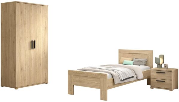 SAM Artikel-Set 3-tlg. best aus, Einzelbett, Nachtkonsole, Kleiderschrank 2-trg, Ausf. Eiche Melamin Dekor