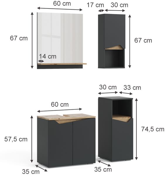 Badmöbel-Set Marelle Anthrazit 4 Teile Vicco Bild 3