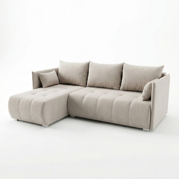 Wohnero24 NESSA Ecksofa mit Schlaffunktion 206x140 cm & Bettkasten – L-Form Couch Creme 218x152 cm
