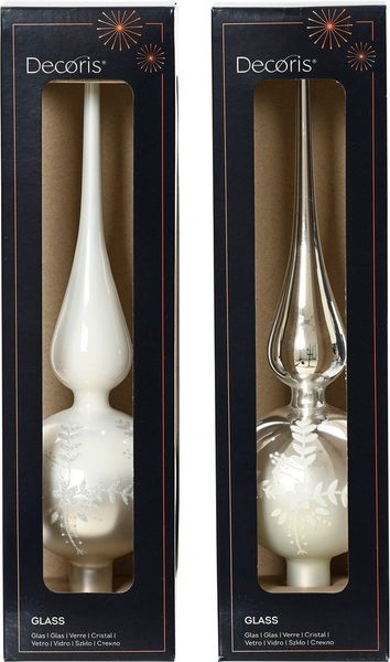 Kaemingk Christbaumspitze, Christbaumspitze Glas Ornamente 31cm 1 Stück sortiert Silber / Weiß