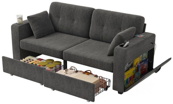 BlingBin 2-Sitzer Sofa mit Stauraum & USB, Couch modern mit Getränkehalter, 1er Set 1 Teile, mit versteckten Staufächern. Geeignet für Wohnzimmer, Wohnungen