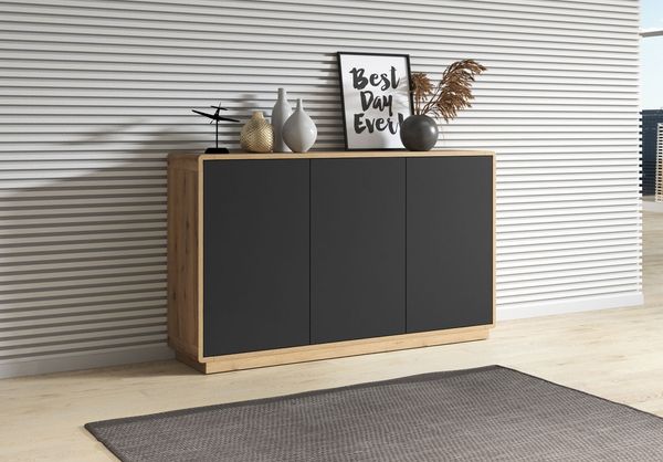 Kommode Sideboard Aston 160cm Taurus Eiche schwarz 3-türig