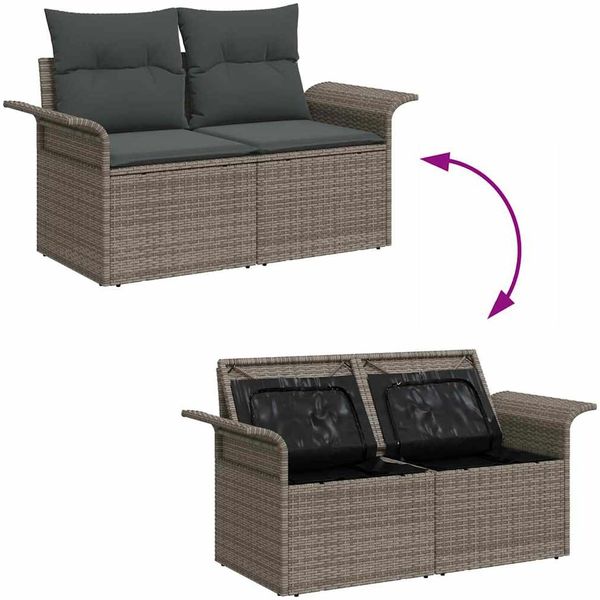 vidaXL Garten-Sofa-Set mit Speicher 6 pcs Grau Poly Rattan 3358057 Bild 11