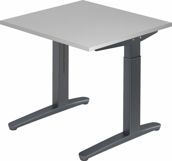 bümö manuell höhenverstellbarer Schreibtisch 80x80 in weiß, Gestell in graphit - PC Tisch höhenverstellbar & klein, höhenverstellbarer Tisch Büro, kleiner Computertisch verstellbar, X08-5-GG