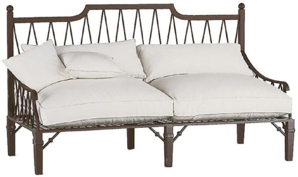 Casa Padrino Luxus Jugendstil Sofa Braun / Cremefarben 190 x 90 x H. 115 cm - Handgeschmiedetes Schmiedeeisen Sofa mit Kissen - Wohnzimmer Sofa - Garten Sofa - Terrassen Sofa - Luxus Qualität