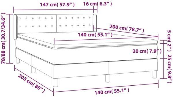 Boxspringbett mit Matratze Stoff Dunkelbraun 140x200 cm Bild 7