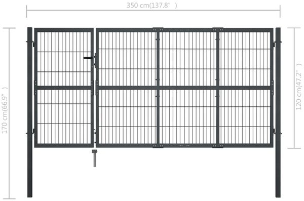 vidaXL Gartentor mit Pfosten Stahl 350 x 120 cm Anthrazit 144400 Bild 6