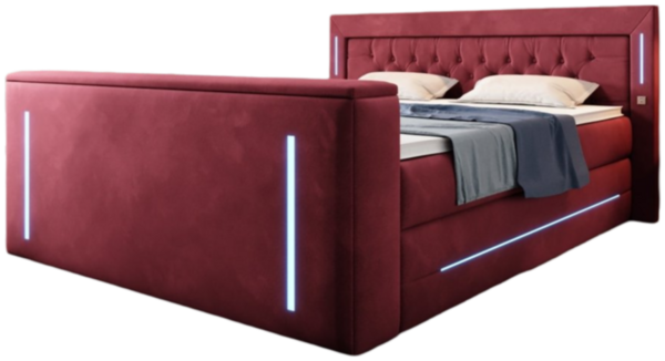 Boxspringbett Divalo mit TV Lift und Stauraum 140x200 Rot H2 (bis 70kg)
