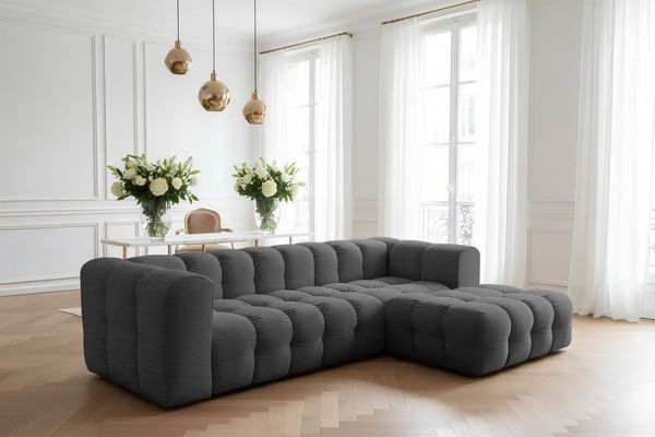 Ecksofa Designersofa SOLVIE in Stoff Moly Anthrazit Ottomane Rechts