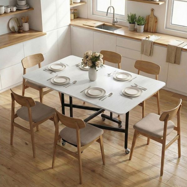 HOMCOM Klapptisch Mobiler Esstisch (Set, 1-St, 1 Tisch), Platzsparend, klappbar, mit Rollen
