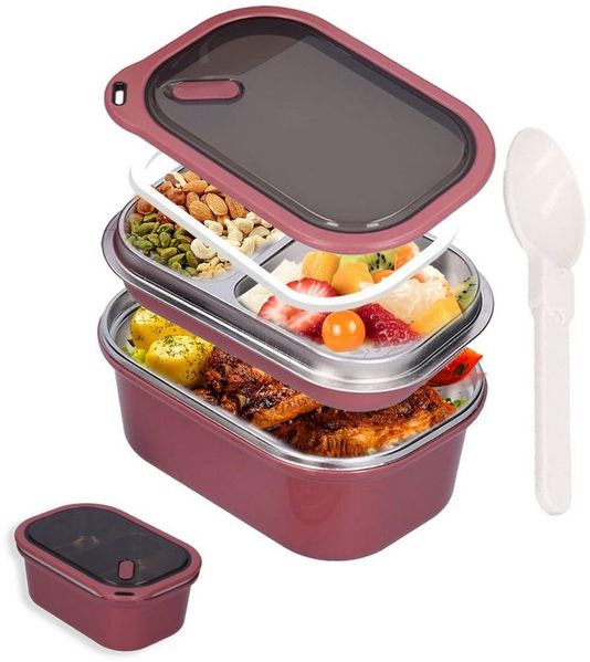 Diwzbyn Lunchbox Lunchbox 1200 ml – 2-lagiger Behälter für warme Speisen inkl. Löffel, Mittagessenbox für Erwachsene, Brotdose für Kinder mit Fächern