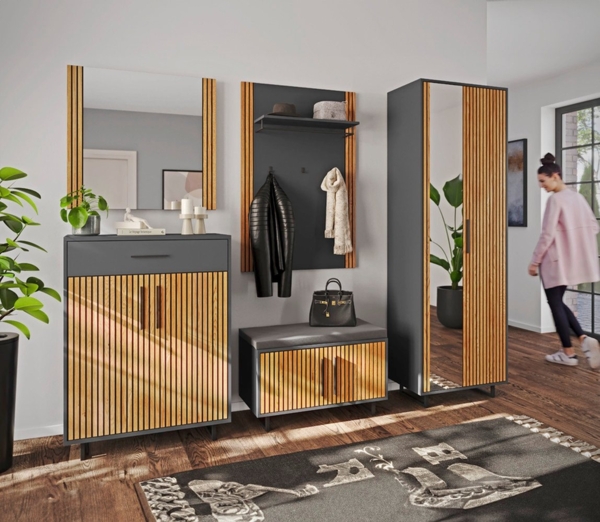 ELFO Schuhkommode in Eiche / anthrazit, Eiche teilmassiv - 82x100x40cm (BxHxT) Bild 2