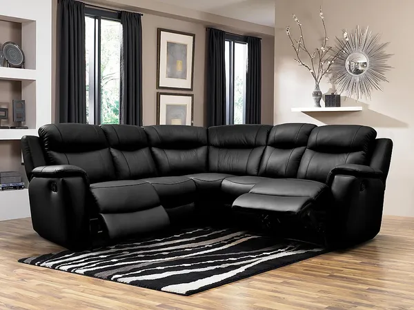 Vente-unique - EVASION Sofa Leder Schwarz - B 217 cm x H 100 cm x L 217 cm
