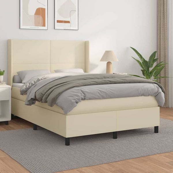 vidaXL Boxspringbett mit Matratze Creme 140x190 cm Kunstleder 3132377