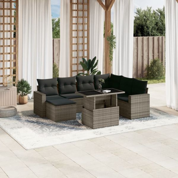 vidaXL 8-tlg. Garten-Sofagarnitur mit Kissen Grau Poly Rattan 3267440