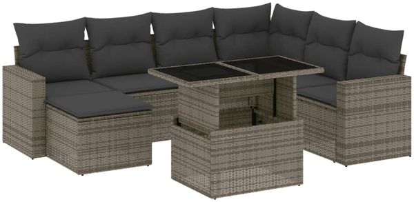 vidaXL 8-tlg. Garten-Sofagarnitur mit Kissen Grau Poly Rattan 3267440 Bild 2