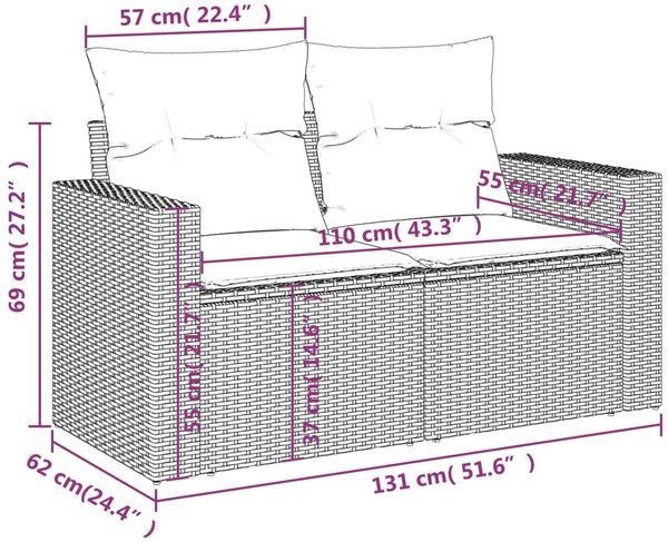 vidaXL 8-tlg. Garten-Sofagarnitur mit Kissen Grau Poly Rattan 3267440 Bild 12