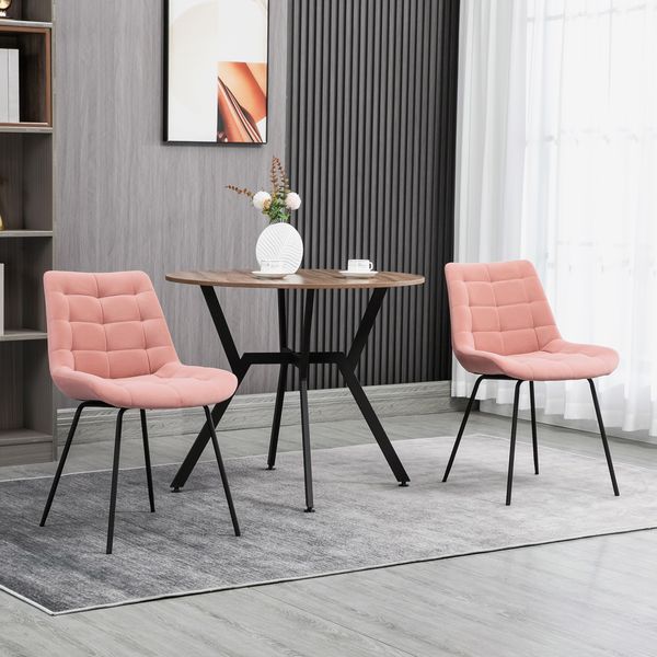 Esszimmerstuhl 2er-Set 50 x 61 x 79 cm in Rosa – gepolsterte Stühle mit Rückenlehne und Stahlbeinen