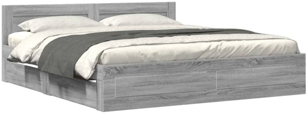 vidaXL Bettgestell mit Kopfteil Grau Sonoma 200x200cm Holzwerkstoff 3295539