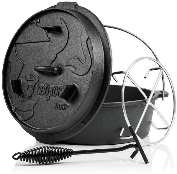 BBQ-Toro Grilltopf Dutch Oven 7,3 L Premium Gusseisen Kochtopf, Gusstopf, Gusseisen (4-tlg)