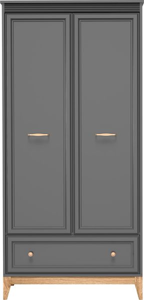 AX LIVING Kleiderschrank Nymphen Dunkelgrau 2 Türen Schublade MDF Eiche Beine