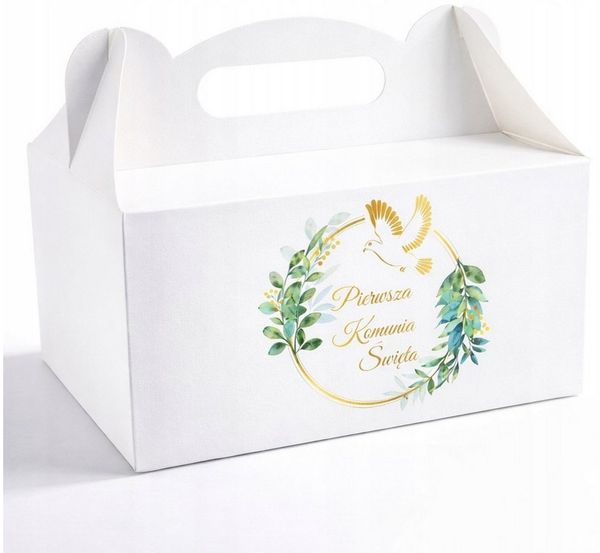 Festivalartikel Backform Kuchenschachtel Kommunion 10 Stk Weiß Gold stabil Geschenkbox, (1-tlg)