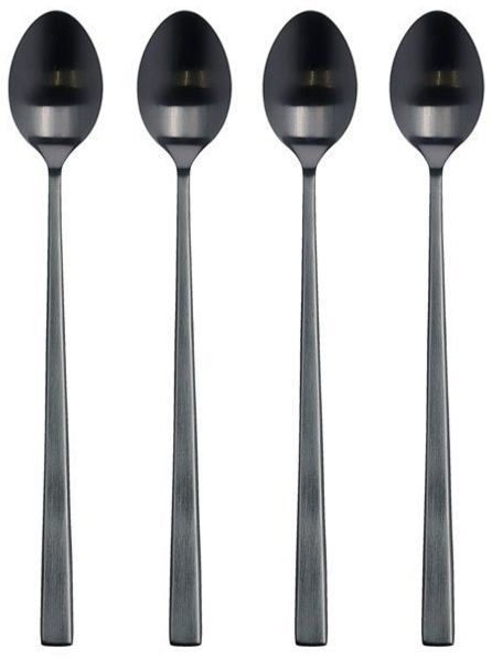 Bitz Besteck-Set Lattelöffelset schwarz matt 20 cm 4tlg, Edelstahl 18/8, Latte Macchiato-Löffel 20 cm 4 Stck Schwarz