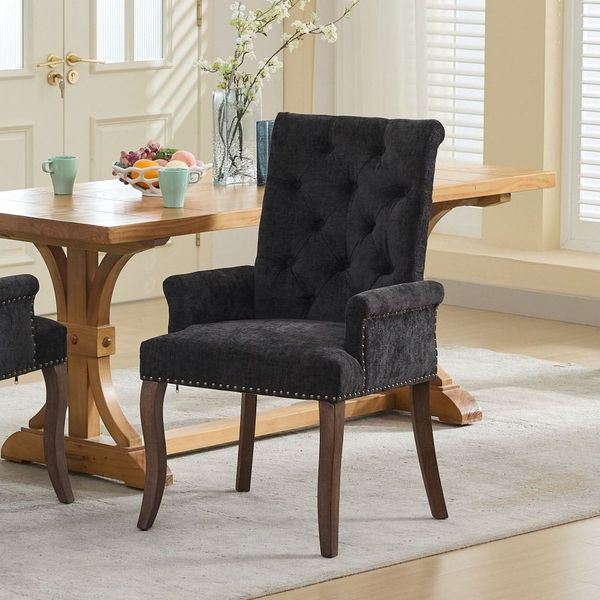 BBWL Sessel Esszimmerstuhl gepolstert mit Armlehnen Massivholzbeine getuftet, Chenille, elegant bequem langlebig stabil