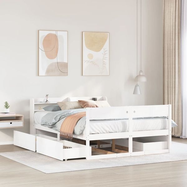 vidaXL Massivholzbett ohne Matratze Weiß 140x200 cm Kiefernholz 3307123