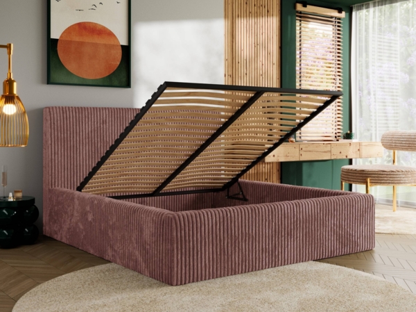 Polsterbett mit Stauraum Lattenrost TILIANO CLASSIC Bett gepolstert Doppelbett mit Kopfteil - 180x200 cm - Rosa Cord Bild 3