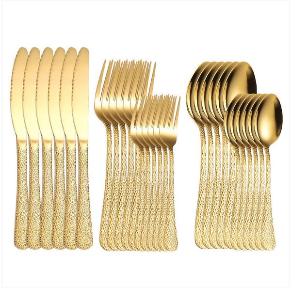 KingLux Besteck-Set 60 teilig Hammered Besteck Set Gold Essbesteck für 12Personen (60-tlg), 12 Personen, Edelstahl