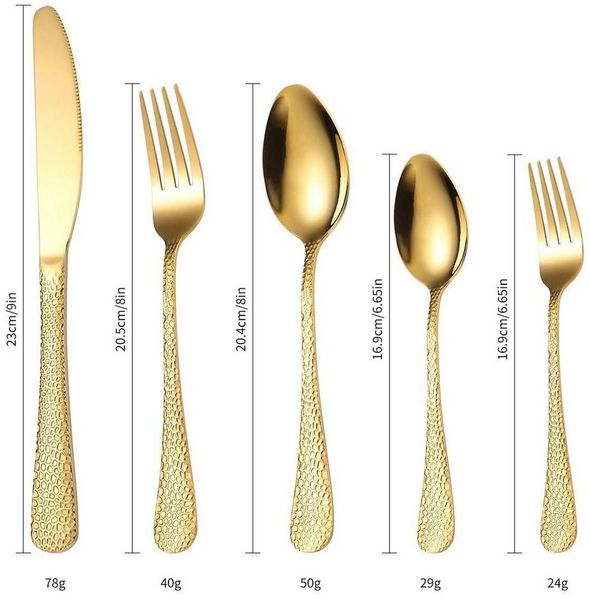 KingLux Besteck-Set 60 teilig Hammered Besteck Set Gold Essbesteck für 12Personen (60-tlg), 12 Personen, Edelstahl