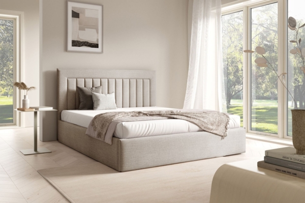 Selsey 'Averin' Polsterbett 140x200 mit Bettkasten, beige Velours Bild 2