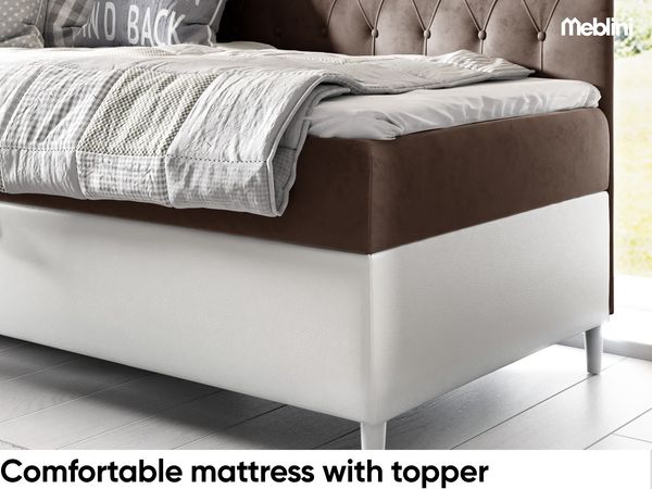 MEBLINI Kinderbett mit Bettkasten FILIPPO 3 100x200 Links – H3/Braun Samt Gepolstert Einzelbett mit Matratze - Polsterbett mit Stauraum - Bett mit Kopfteil – Stauraumbett Bild 4