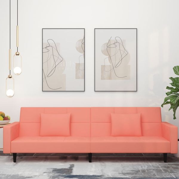 Schlafsofa 2-Sitzer, Moderne Sofa mit 2 Kissen Rosa Samt