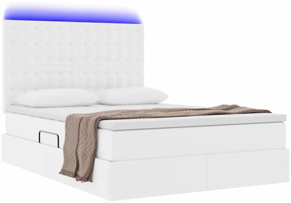 vidaXL Bett mit LED-Lichtleisten Reinweiß 140 x 190 cm PVC 3372302 Bild 2