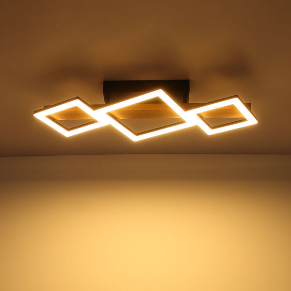 LED Deckenleuchte, Holz, Quadrate schwarz, L 66 cm