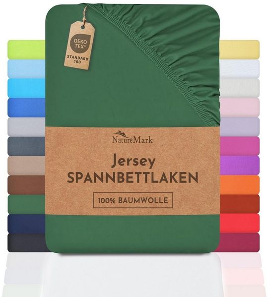 NatureMark Spannbettlaken Jersey Basic Spannbetttuch, 100% Baumwolle, Gummizug: rundum, (1 Stück), in vielen Größen und Farben, bis 40cm Steghöhe, 200x220cm, Dunkelgrün
